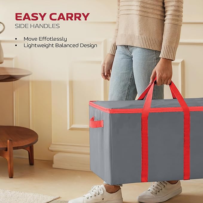 128 Ornament Storage Box – Adjustable Dividers, Stackable Holiday Ornament Organizer with Lid, Durable Fabric Bin for Christmas Decorations – Reinforced Handles, Dustproof & Space-Saving Design (Grey)