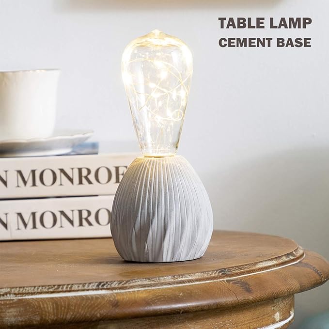 walsport Small Table Lamp Edison Bulb, Nightstand Concrete Cement Grey Base Nightstand Bedside Lamp, Industrial Minimal Style for Cafe Shop Home Decor Christmas Birthday Gift