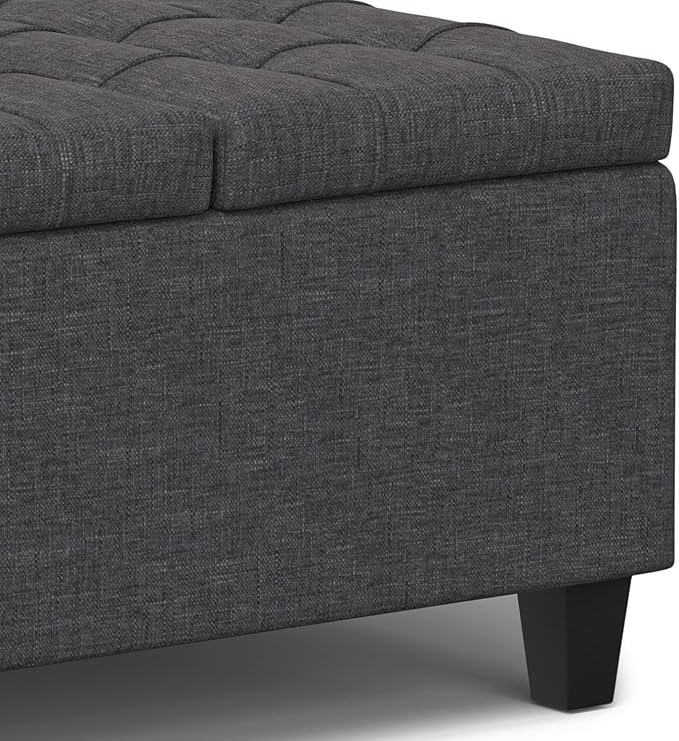 SIMPLIHOME Harrison Small Coffee Table Storage Ottoman - 30 inch Wide Upholstered Linen Look Fabric Square Lift-Top Ottoman in Slate Grey, Transitional Ottoman for Living Room with Hidden Storage