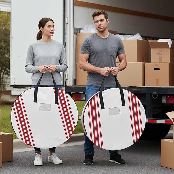 Storage Bag Red Ticking Vertically Stripe Round Storage Totes Bins Closet Organizers with Zippers & Handle Simple Style White Clothes Storage Container for Bedroom Dorm Space Saving Packing Supplies