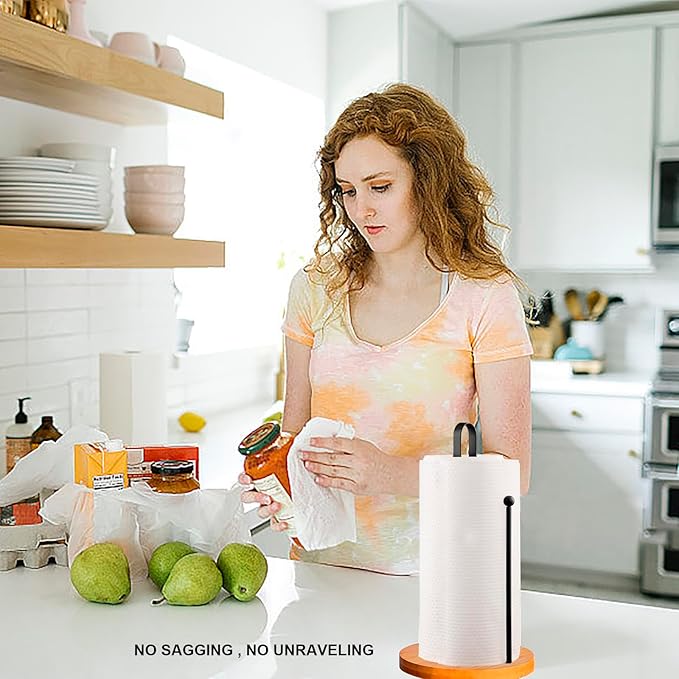 Wood Paper Towel Holder Countertop, TONLEA Kitchen Paper Towel Holder FreeStanding with Non-Slip Base for Kitchen and Bathroom Organization
