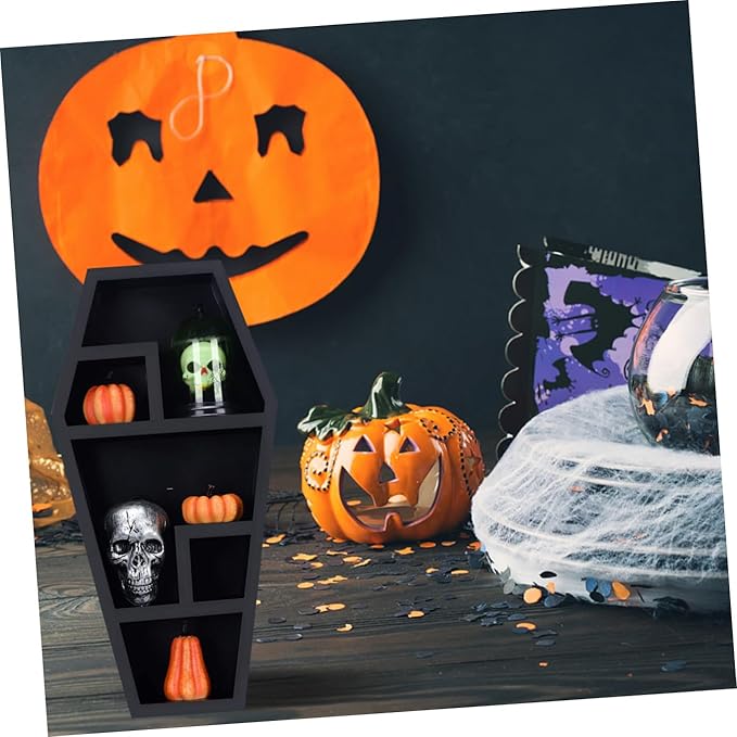Creative Gothic Coffin Storage Rack Unique Sundries Organizer for Home Decor Eerie Halloween Display Shelf for Makeup and Collectibles Coffin Design