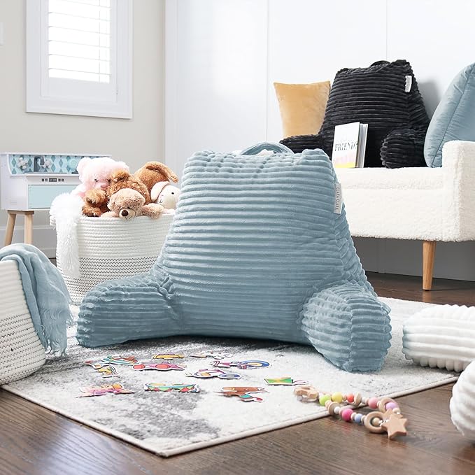Clara Clark Reading Pillow for Bed Adult – Back Pillow for Sitting in Bed, Standard Bed Pillows for Sitting Up in Bed, Foam Bed Chair Pillow, Stone Blue Bed Rest Pillow