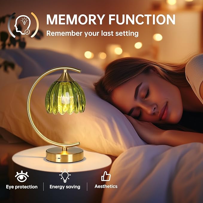 Shenmoyl Set of 2 Tulip Table Lamp, 5200mAh Cordless Touch Control Table Lamp with 3 Color Temps & Stepless Dimming, Rechargeable Battery Table Lamp for Living Room, Bedroom, Office(Green Tulip)