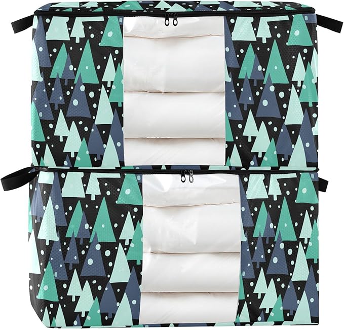 Burbuja 2 Pack Storage Bag Organizer with Handles for Clothes, Blankets, Bedding, Christmas Tree Foldable Storage Bag with Zipper & Clear Window, 95L