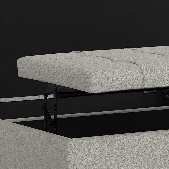SIMPLIHOME Harrison Large Coffee Table Storage Ottoman - 40 inch Wide Upholstered Linen Look Fabric Square Lift-Top Ottoman in Cloud Grey, Transitional Bench for Living Room with Sturdy Base