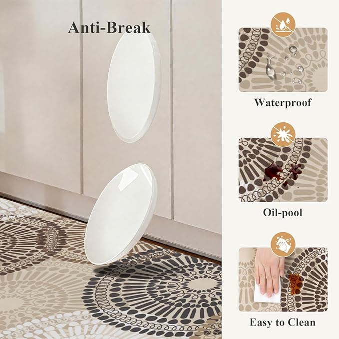 HEBE Anti Fatigue Kitchen Rugs Sets of 2, Non Slip Kitchen Mats for Floor, Waterproof Cushioned Comfort Standing Carpet for Kitchen Sink, Home Office, Laundry Room