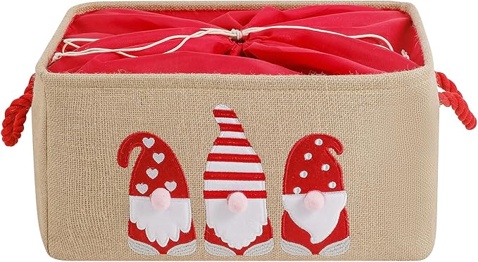 INough Christmas Baskets for Gifts Empty, Christmas Gnomes Basket, Large Gifts Bags for Holiday Ornaments Collapsible Storage Bins with Drawstring for Kidsroom