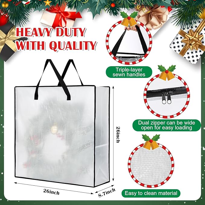 SATINIOR 6 Pcs Upright Christmas Tree Storage Bag Set 9 Ft Christmas Tree Storage Bag 26" Xmas Wreath Containers 11.8" Ornament Bags with Dividers Hold 64 Balls for Artificial Trees Garland(Green)