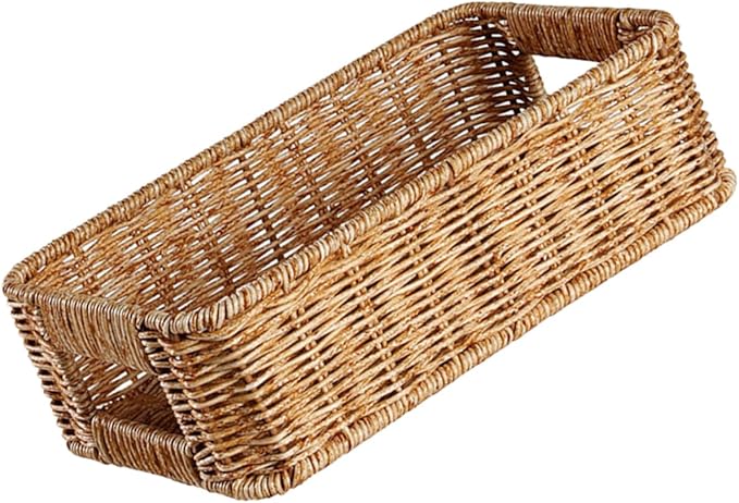 Rattan Storage Basket Wicker Tray Cutlery Basket Small Round Basket Coffee Condiment Holder Hanging Baskets for Storage Large Utensil Drawer Organizer Hamper Sundries Container Pp