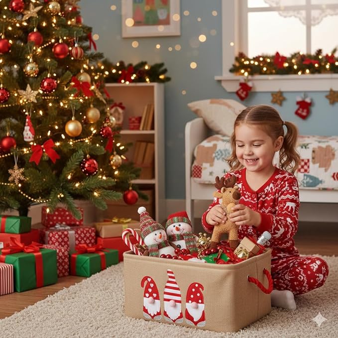 INough Christmas Baskets for Gifts Empty, Christmas Gnomes Basket, Large Gifts Bags for Holiday Ornaments Collapsible Storage Bins with Drawstring for Kidsroom