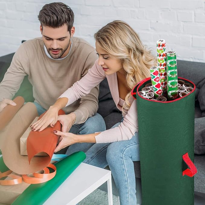 Primode Wrapping Paper Storage Bag | Wrapping Paper Organizer Under Bed for Storing Multiple Rolls of Gift Wrap, 40” Length Container Constructed of Durable 600D Oxford Material (Green)