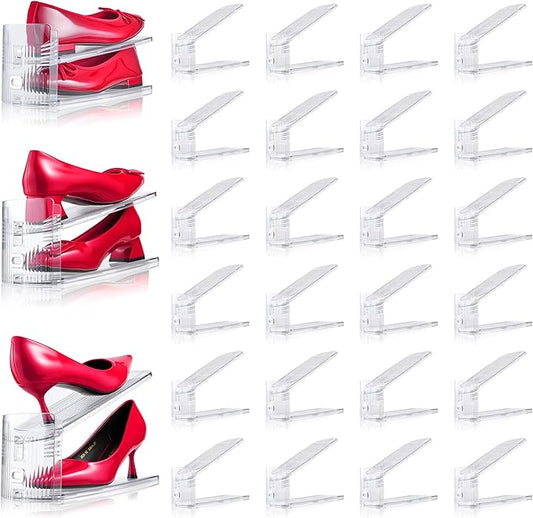 Adjustable Shoe Slots Organizer,30PACK Transparent Shoe Stackers Shoe Rack Holder Shoe Space Savers Double Layer Stack Shoe Racks for Closet Organization(Transparent)