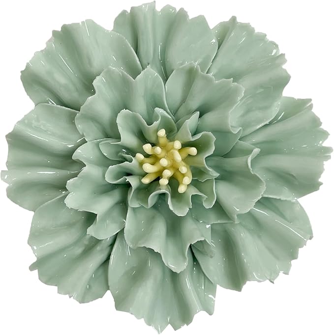 Carnation, 4.72" 3D Handmade Porcelain Flower Wall Art Decor, 3D Ceramic Flower Wall Decor, Home Office Decor, Unique Gift for Home Office Decor,Girls (Green)