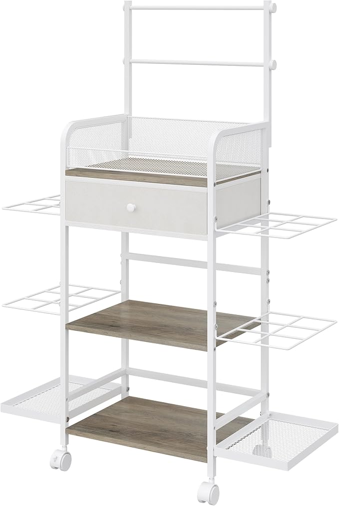 Rolling Craft Cart with Wrapping Paper Stoarge & Fabric Drawer, Washi Tape Holder, Vinyl Roll Rack, Craft Storage Cart with Wheels, Arts and Crafts Organizer for Home Use