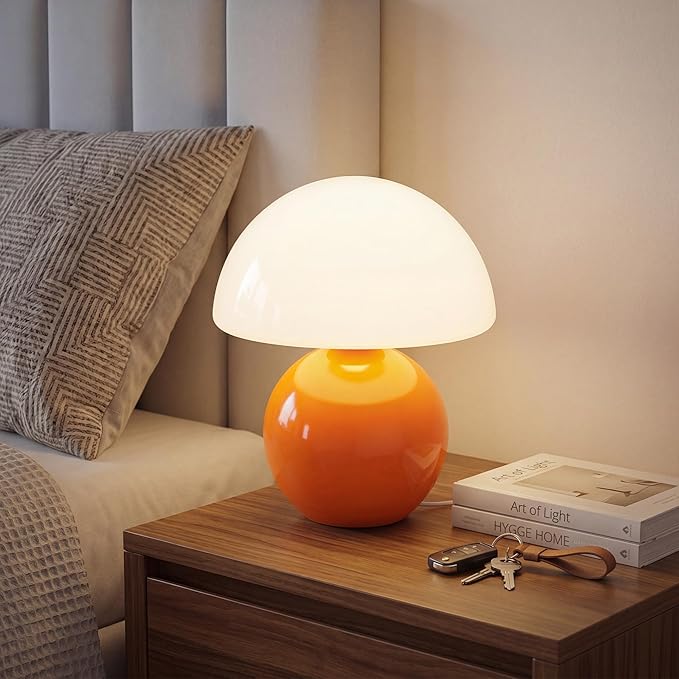 Dawnwake Mushroom Lamp Table Lamp for Bedroom,Desk Bedside Small Lamps for Living Room Night Stands, Cute Mini Modern Mid Century Desk Lamps,Unique Aesthetic Home Living Room Decor(Orange)