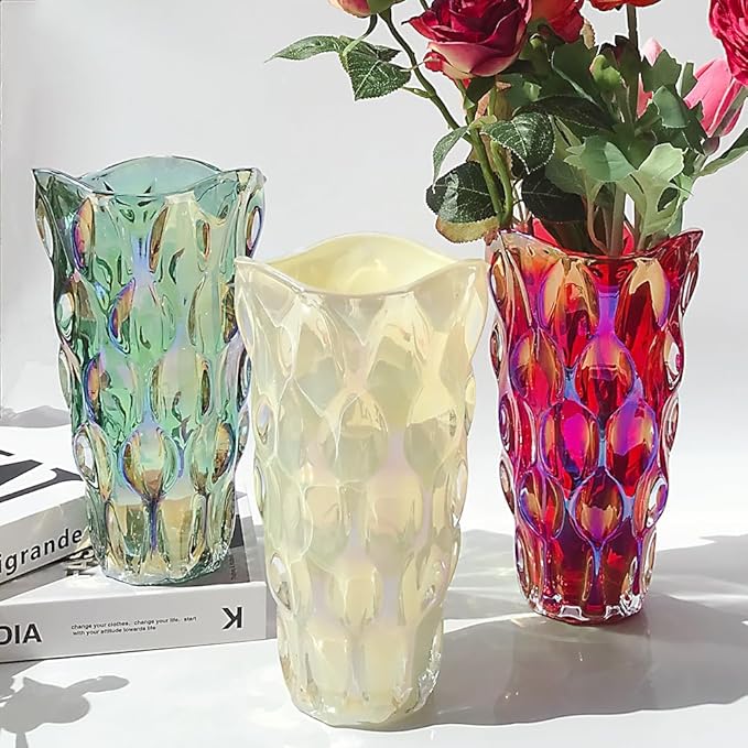 Unbreakable Flower Glass Vase 3.5lb 9.5inch Sparkle vase Bohemian Style, for Centerpieces,Kitchen,Office, Living Room,Wedding,Perfect Home Decor Glass Vase (Sparkle Green)