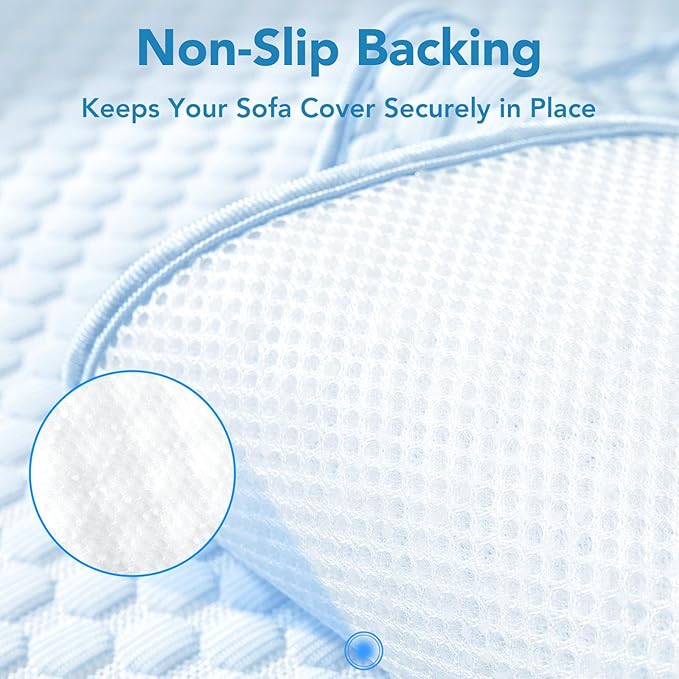 Non Slip Cooling Couch Cover for Seat, Pet Friendly Couch Protector for Dogs&Pets,Breathable Sofa Cushion Cover for 2–3 Seater Couches,Soft Washable Sofa Pad for Leather&Fabric Sofas,Blue,25.6"×82.7"