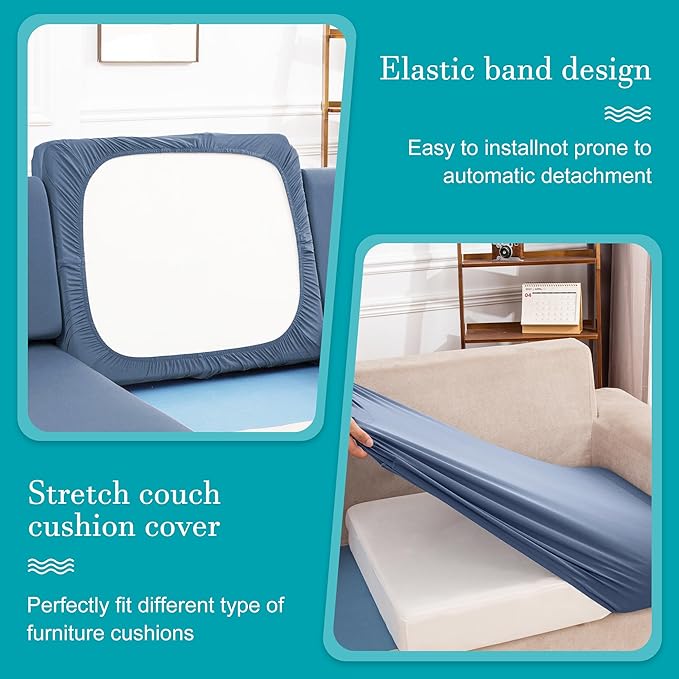 12 Pcs Stretch Patio Cushion Covers,Outdoor Couch Covers Replacement,Outdoor Couch & Sofa Slipcovers,for Patio Furniture Cushion Covers,Washable Reusable Furniture Protector (Gray Blue,Cover Only)