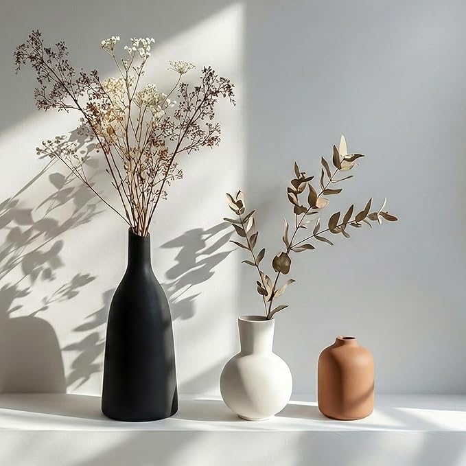 Ceramic Vase Home Table Decor, Pottery Boho Rustic Farmhouse Decor, Small Vases for Coffee & Dinner Table, Mantel, Shelf - Home Decor for Living Room, Bedroom, Office