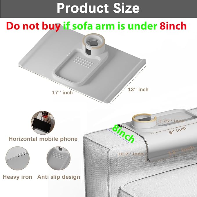 Couch Cup Holder Tray for 8 inch Sofa Arm,Silicone Couch Drink Holder-Flexible Couch Caddy for Phone, Snacks, and Remotes - Anti-Spill & Anti-Slip Couch Arm Table - Black