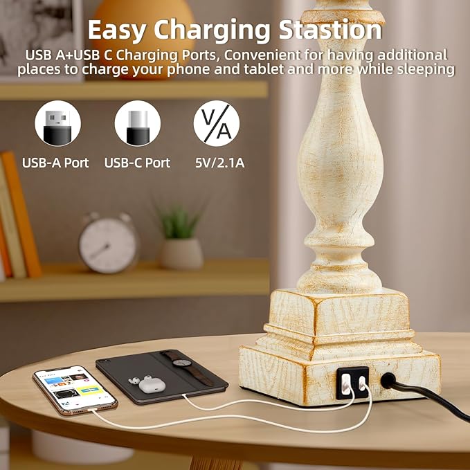 BUPPLEE Touch Lamps for Bedroom Set of 2,Bed-Side Table Lamps with 2 USB Ports, Bedroom Lamps with 3-Way Dimmable,23" Tall Table Lamps for Living Room/Night-Stand, Bonus 2 Bulbs
