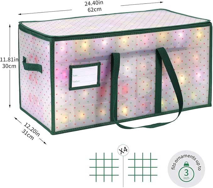 Portable Waterproof Christmas Ornament Storage Box, Large Capacity 128 Slots for 3-Inch Ornaments, Double-Sided Trays with Durable Zippers