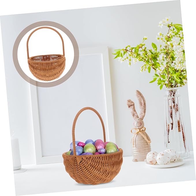 PRETYZOOM Rectangular Mini Easter Storage Basket with Handle Woven Decorative Basket for Eggs Candies and Items for Home Kindergarten Decoration