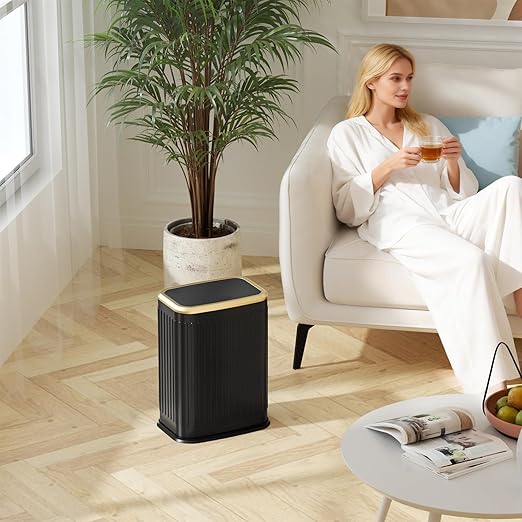 Bathroom Trash Can with Lid 8L/2.1 Gallon Black Trash Can Small Garbage Can with Swing Top Lid Slim Stainless Steel Garbage Can with 100 Counts Trash Bags for Bathroom Bedroom Kitchen Office Toilet