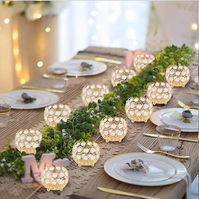 8PCS Gold Votive Candle Holders for Table Tenterpiece,Crystal Bowl Tealight Holder for Wedding Valentines Day Party Easter Gift