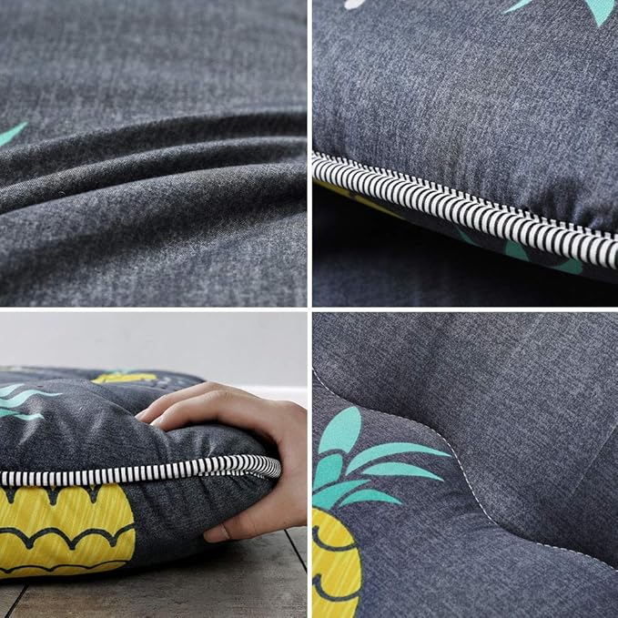 MAXYOYO Grey Pineapple Japanese Floor Futon Mattress, Tatami Mat Portable Camping Mattress Kids Sleeping Pad Foldable Roll Up Floor Lounger Couch, King Size