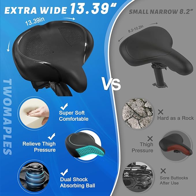 Bicycle Seat, Bike Seat for Women Men Extra Comfort Wide, Oversized Comfortable Seats Saddle for Peloton Bikes, Fit for Exercise Bikes, Electric Bikes, Mountain Bikes, Cruiser Bikes