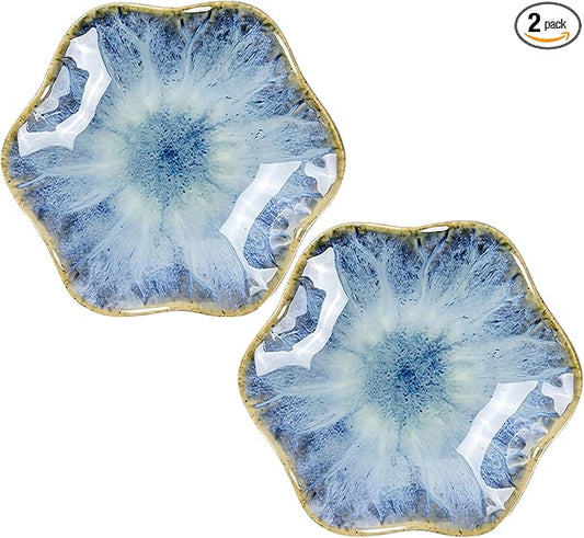 2Pcs Ceramic Jewelry Dish - Lotus Leaf Shape, for Ring Holder Necklace Small Key, Suitable for Mother Friend Sister, Gifts for Women, Cute Plate Trinket Tray, Home Decor (Light Blue-2PCS)