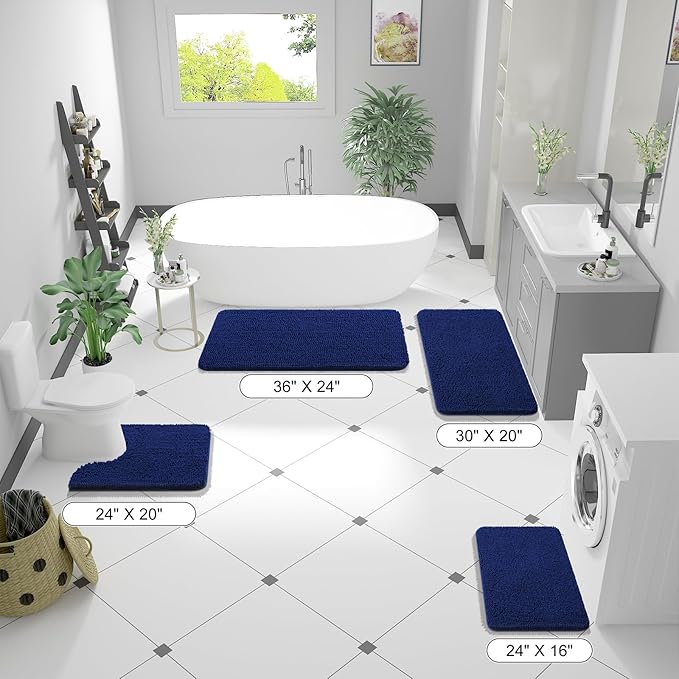 OLANLY Large Bathroom Rugs 70x46, Extra Soft Absorbent Chenille Bath Rugs, Rubber Backing Quick Dry, Machine Washable Bath Mats for Bathroom Floor, Tub and Shower, Home Decor Accessories, Navy