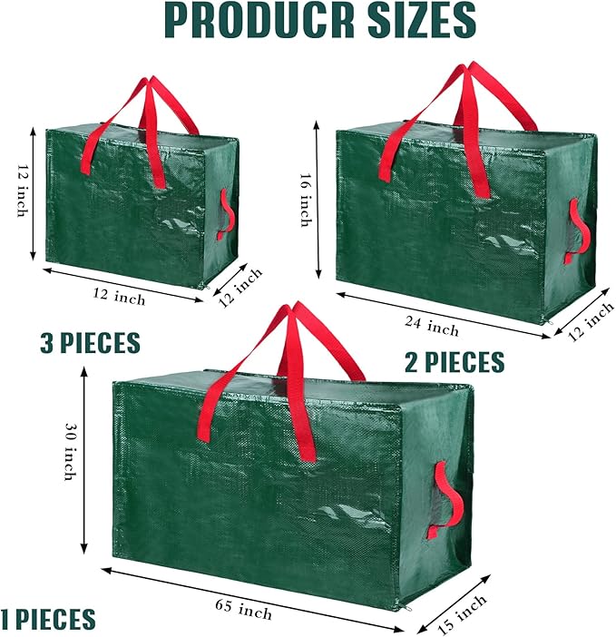 Shappy 6 Pcs Extra Large Storage Bags Jumbo Moving Bags Christmas Ornaments Container Heavy Duty Organizer Storage Bag with Zippers(Green,65 x 30", 24 x 16", 12 x 12")