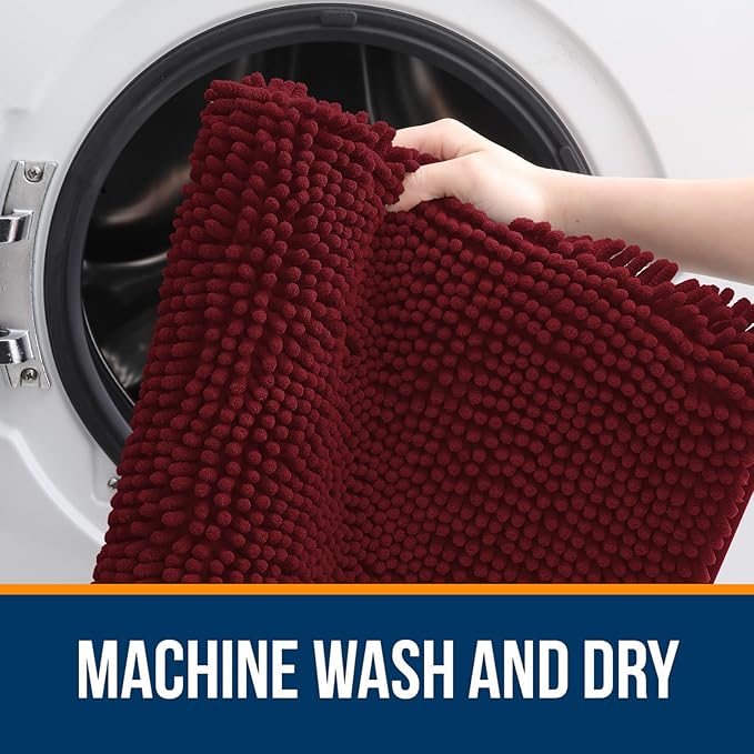 OLANLY Bathroom Runner Rugs 44x24, Soft Absorbent Chenille Bath Rugs, Rubber Backing Quick Dry, Machine Washable Long Bath Mats for Bathroom Floor, Tub and Shower, Home Decor Accessories, Burgundy