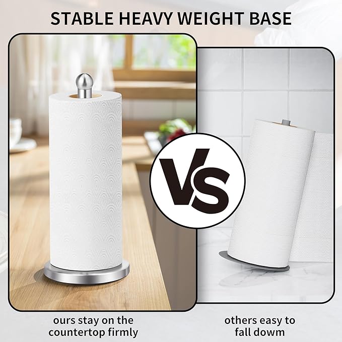 Paper Towel Holder Countertop, Paper Towel Holder with Solid Weighted Base, for Standard and Large Size Rolls