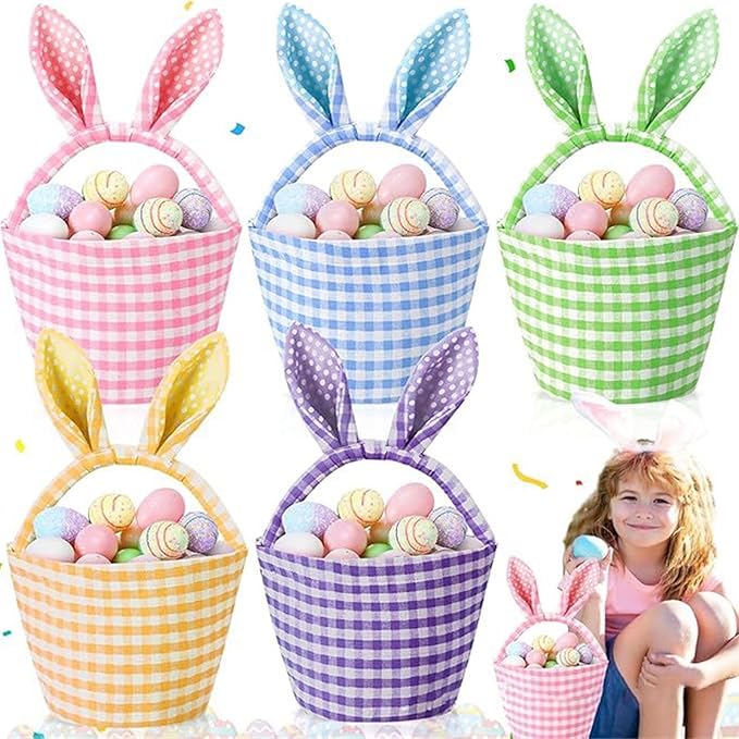 Colorful Striped Easters Basket Checkered Pattern Foldable Reusable Holiday Decors Storage Bin Striped Basket Party Supplies