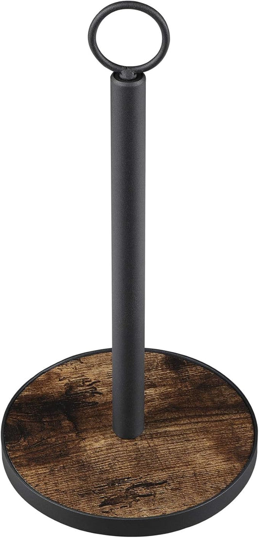 OROPY Paper Towel Holder Countertop with Heavy Duty Wood Base, Farmhouse Paper Towel Roll Stand for Kitchen Counter fits Standard and Jumbo Size Paper Towels (Brown)