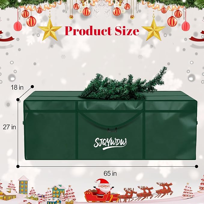 Christmas Tree Storage Bag, 9 Ft Christmas Tree Bag, Reusable Heavy Duty 600D Oxford Cloth, Built-in Double Mesh Bags, Double Zippers for Large Artificial Christmas Tree(65×18×27in, Green)