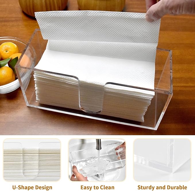 1 Pack Acrylic Paper Towel Holder, Countertop Napkin Dispenser for C-Fold, Multi-Fold & Trifold Paper Towels, 5mm Transparent Acrylic for Kitchen, Bathroom & Restaurant (1)
