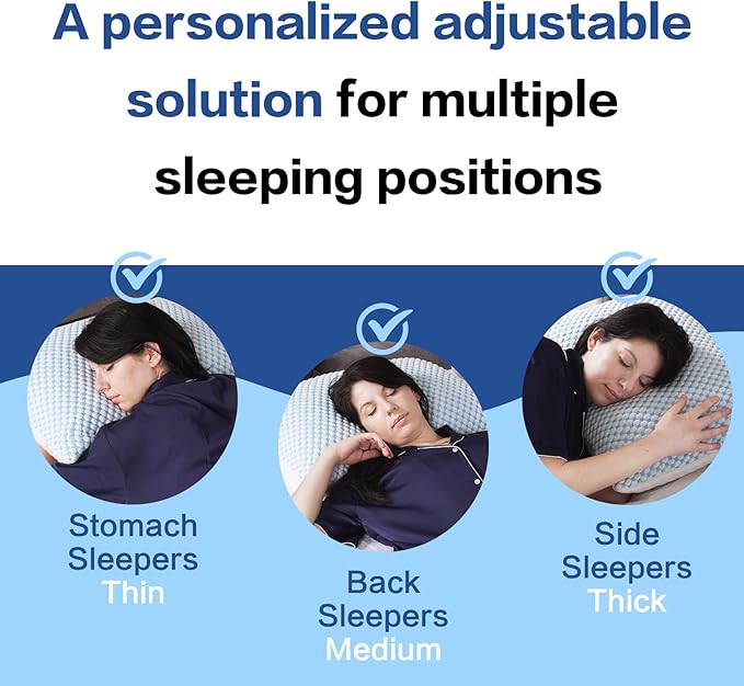 EASELAND Firm Pillows Shredded Memory Foam with Adjustable Fill - King Size Set of 2, Removable Cooling Cover for Hot Sleepers, Cool Bed Pillow for Side Back Stomach Sleepers