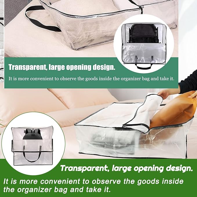 4 Piece Clear Christmas Wreath Storage Container, Large Square Gift Bag Organizer Garland Container Moving Bags Clothes Storage Bags for Xmas Seasonal Wreath Clothes Storage