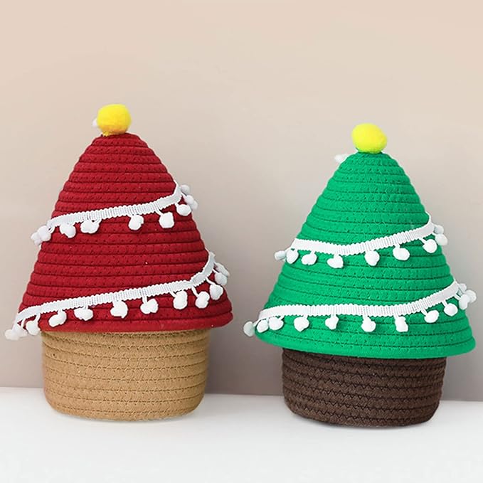 Cotton Thread Christmas Tree Storage Basket with Organization for Snack Makeup Toy Holder