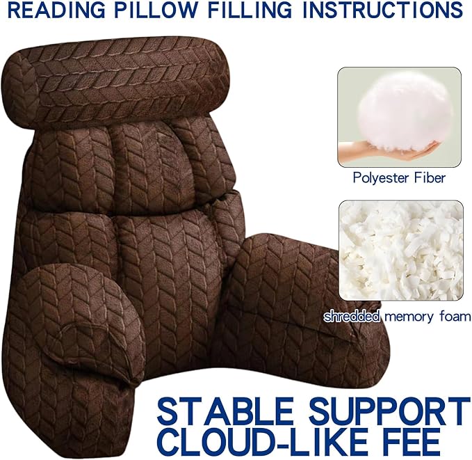 FXXUDVNIIN Back Pillow for Bed Sitting up – with 9.4" Armrest, for Reading, Gaming, Relaxing. Also Serves as tv Pillows for Sitting in Bed, Floor Pillow & Back Support for Adults.