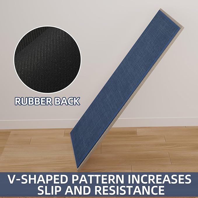 SUMLANS Kitchen Mat Set of 2 PCS, Cushioned Non Slip Rugs for Kitchen Floor, Absorbent Runner Comfort Standing Mats Washable for Kitchen, Office, Home (Dark Blue, 17.3"x47"+17.3"x71")