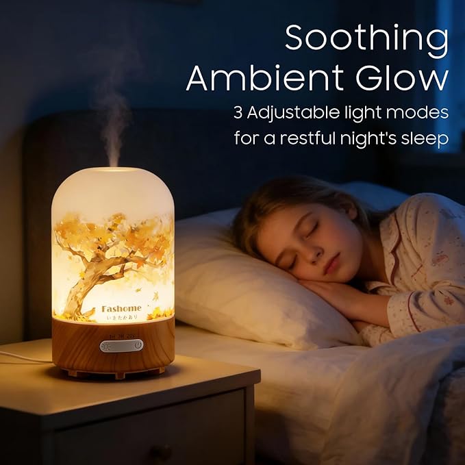 Essential Oil Diffuser, Hand Blown Glass Aromatherapy Diffuser, Ultrasonic Cool Mist Scent Aroma Humidifier, Diffuser Oil Machine Whisper Quiet with Auto Shut-Off for Home Bedroom Office(<25dB)