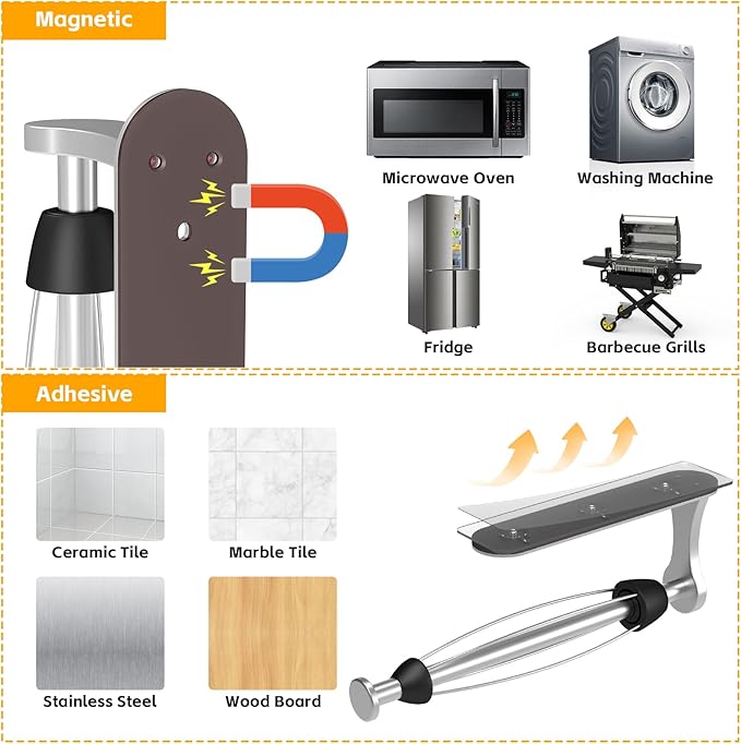 Swaitee Magnetic Paper Towel Holder for Fridge - No Drill, One Hand Tear with Ratchet Mechanism, Silver, Self-Adhesive & Wall Mount for Kitchen, RV, Garage