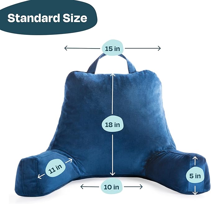 Linenspa Reading Pillow with Shredded Memory Foam- Back Pillow for Sitting in Bed, Reading, Gaming, Watching TV – Bed Chair with Arms, Dorm Room Essentials, Navy