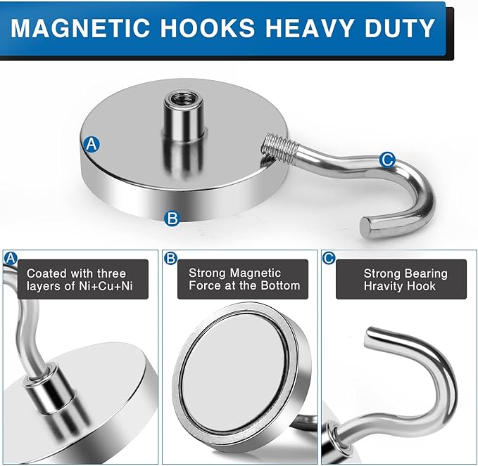 LOVIMAG Strong Magnetic Hooks, 130lbs Magnetic Hooks for Cruise Cabins, Magnet Hooks for Cruise Ship Essentials, Rare Earth Magnets with Hooks for Refrigerator,Hanging,Classroom,Kitchen-12 Pack